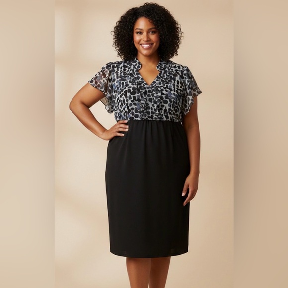 Olivia Matthews Black Gray Patterned Midi Dress Size 18W - Picture 1 of 12